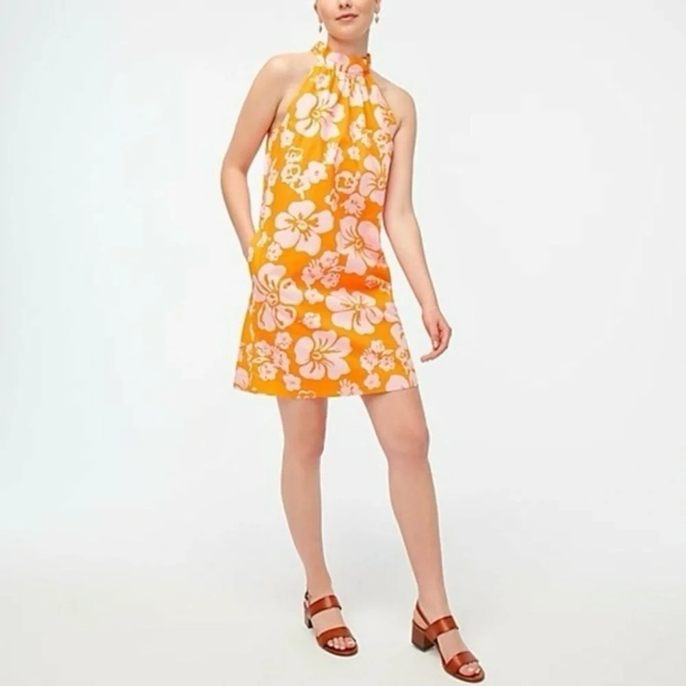 J. Crew Women Tie-neck Cotton Sleeveless Coastal Vacation Mini Shift Dress Sz  2